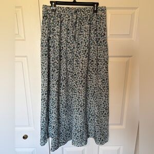 Teal Floral Maxi Skirt with Elastic Waist